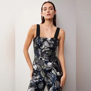 Dress the population Sequin Floral Jumpsuit - Black and Silver blue.